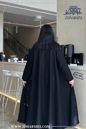 عباية كتان اسود لف مطرزة