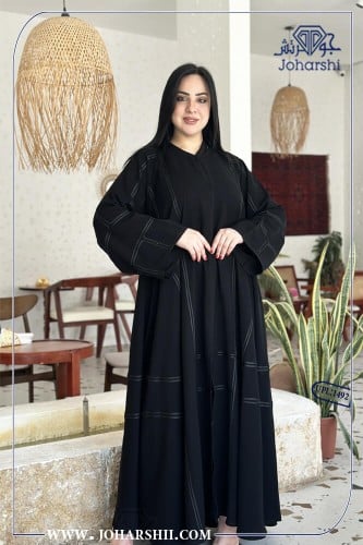 عباية سوداء مطرزة دبل كلوش