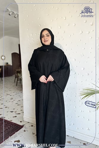 عبايه سودا مشجر لمعه مع شك في الكم - عبايتك