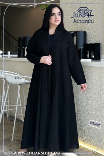عباية كتان اسود لف مطرزة