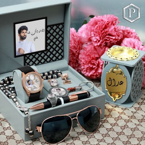 اطقم هدايا رجالية راقية ساعة جلد وكبك وسبحة