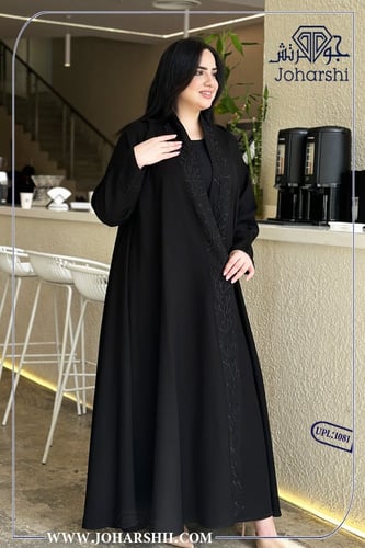 عباية كتان اسود لف مطرزة