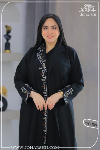 عبايةكلوش مطرزة بخيوط ملونة - كريب ملكي