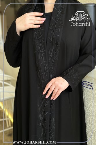 عباية كتان اسود لف مطرزة
