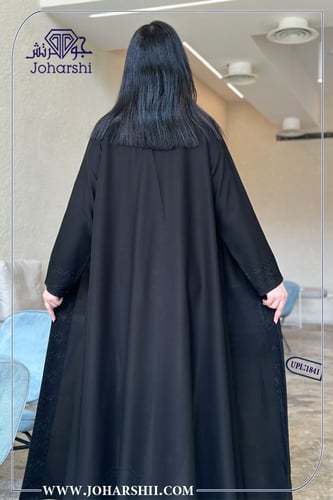عباية تطريز اسود قماش كتان لف