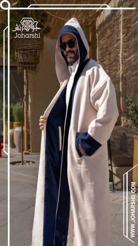 فروة شتوية رجالية دبل فيس جوخ كحلي وسكري مع شال أن...