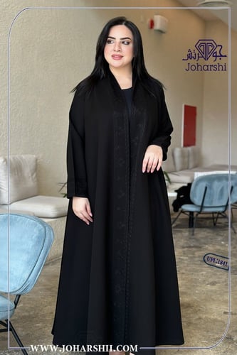 عباية تطريز اسود قماش كتان لف