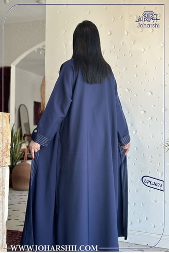 عباية كحلي غامق كريب ملكي مطرزه - عبايتك