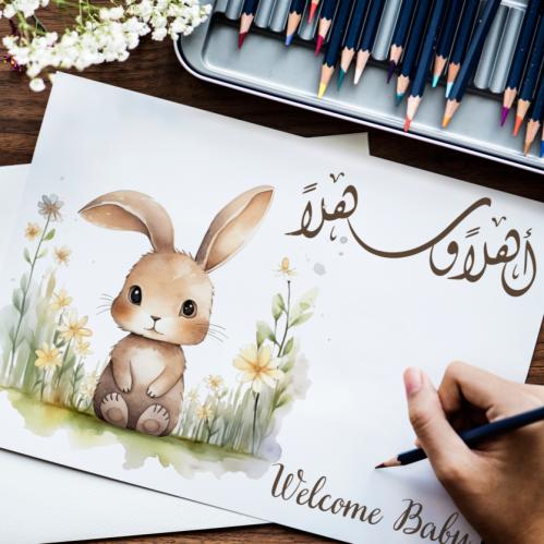 ملف كروت توزيعات مواليد بنات أبيض وأخضر