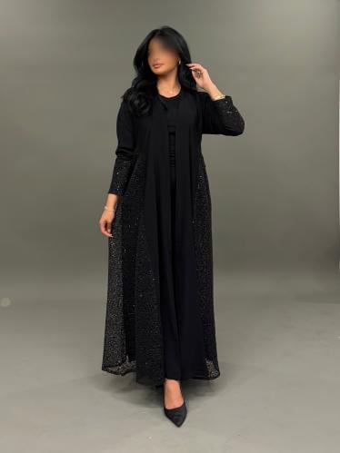 0240 عباية كريب بارد ودانتيل بالجوانب والكم(القصة...