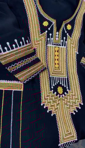 جلابيه عسيرى كريب اسود تطريز كامل