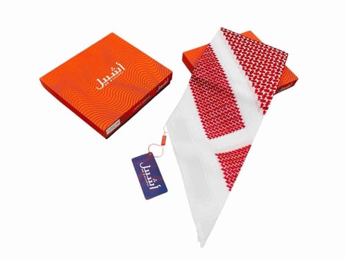 شماغ أشبيل أحمر في أبيض