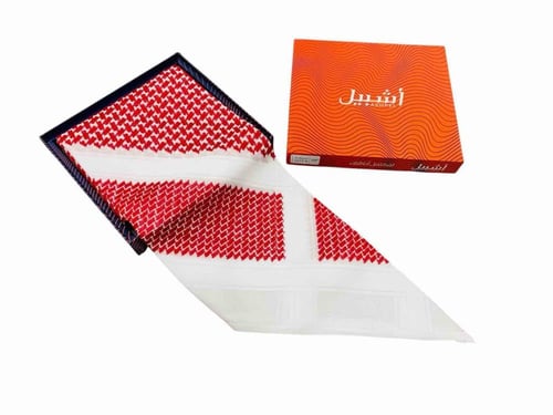 شماغ أشبيل أحمر في أبيض