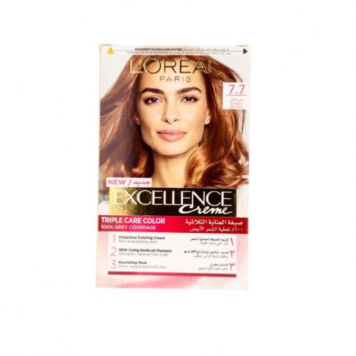 لوريال صبغة شعر اكسلنس كريم رقم 7.7 بني عسلى