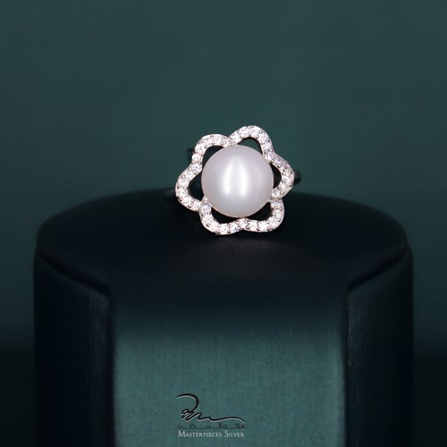 طقم لؤلؤ وفضة بالزركون شبيه الالماس