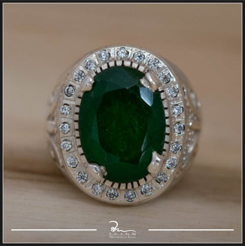 خاتم رجالي حجر الجاد الطبيعي واحجار الزركون