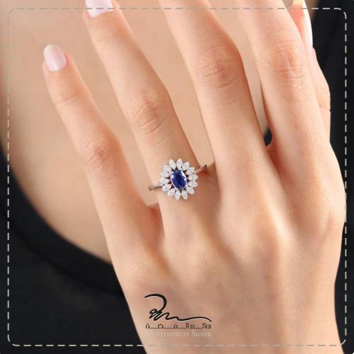 خاتم فضة نسائي احجار كريمة