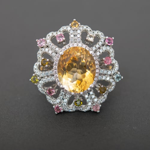 طقم فضة و التورمالين الاصفر الطبيعي