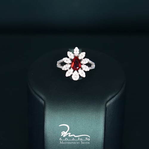 طقم فضة نسائي فخم بااحجار الروبي