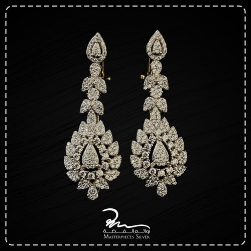 حلق فضة طويل مرصع لامع بالزركون