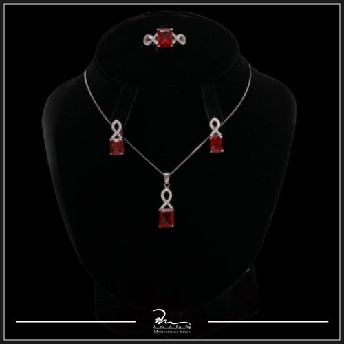 طقم فضه الروبي الاحمر