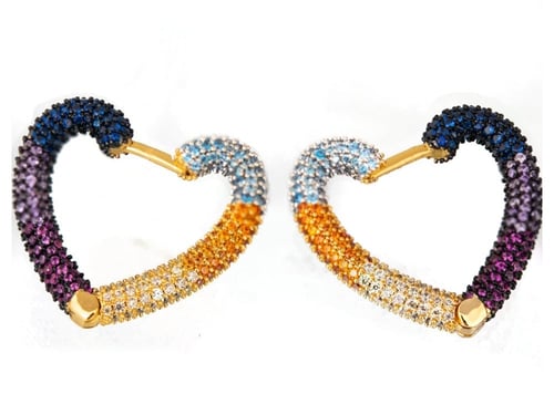 حلق فضة راس قلب بطلاء الذهب