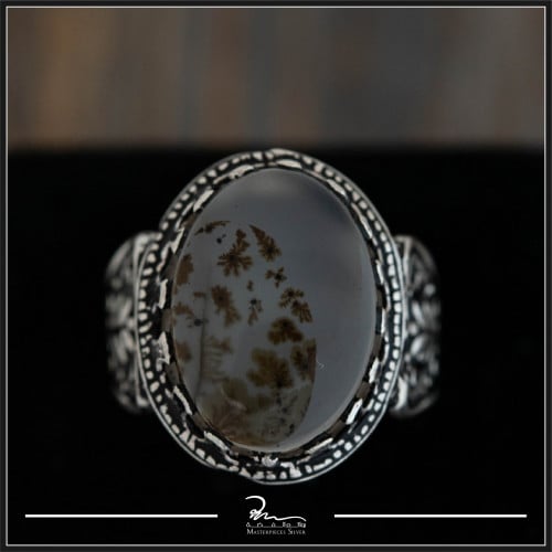 خاتم رجالي من الفضة والعقيق اليماني