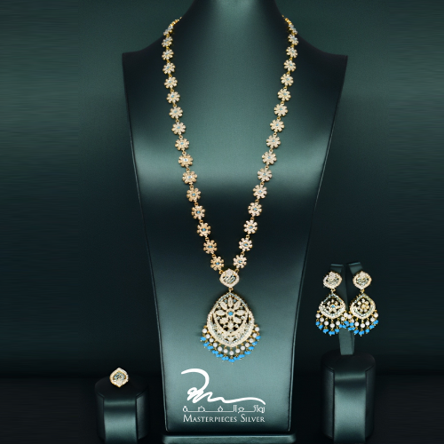 طقم فضة و لولو نصميم هندي فاخر