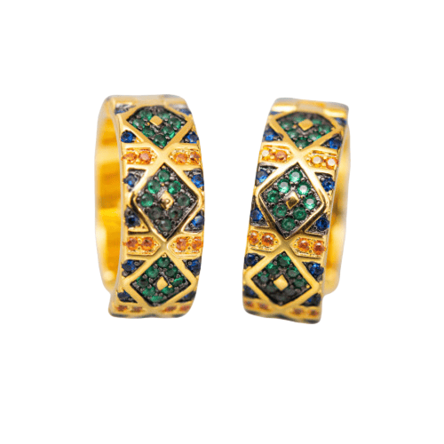 حلق فضة بطلاء الذهب واحجار الزركون الملونة