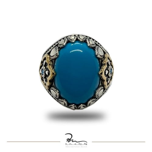 خاتم فيروز ازرق رجالي مع الفضة