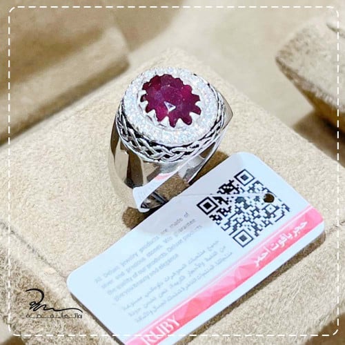 خاتم ياقوت أحمر رجالي مع الفضة الخالص