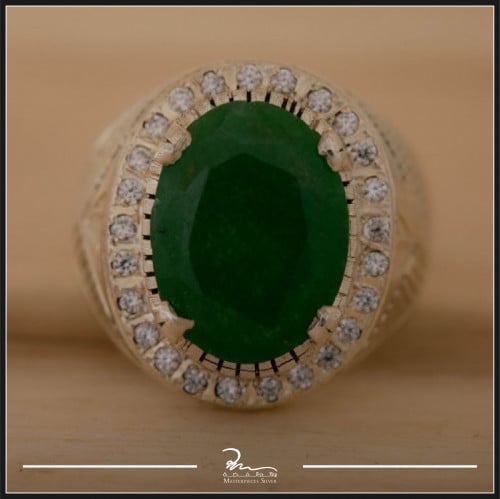 خاتم رجالي حجر الجاد الطبيعي واحجار الزركون