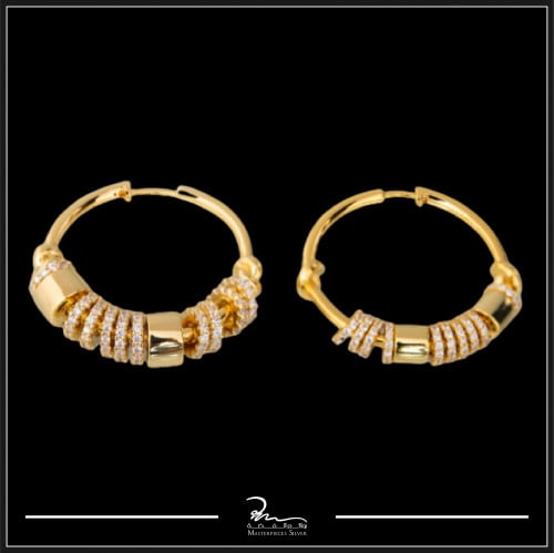 حلق فضة مدور بطلاء الذهب مع حجر الزركون