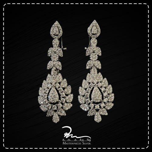 حلق فضة طويل مرصع لامع بالزركون