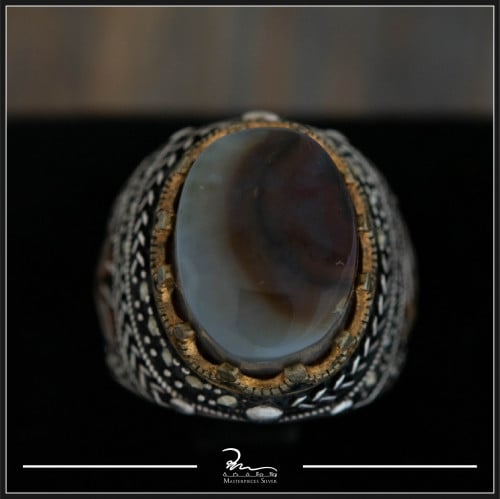 خاتم رجالي من الفضة والعقيق اليماني