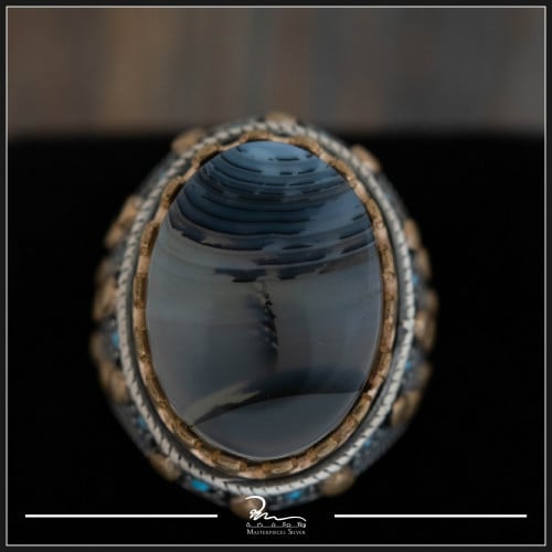 خاتم رجالي من الفضة والعقيق اليماني