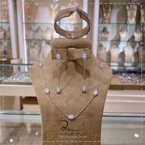 طقم فضة خالص عيار 925 حجر اوبال