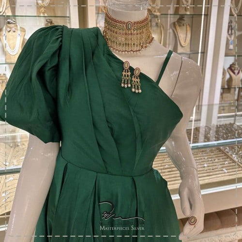 طقم فضة هندي بطلاء ذهبي والاحجار الكريمة