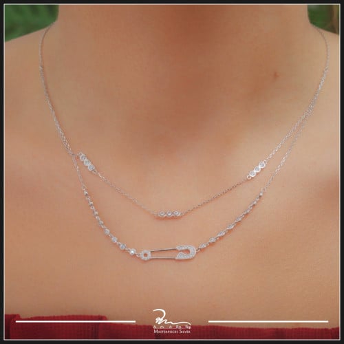 عقد نسائي المشبك مع احجار الزركون فضة