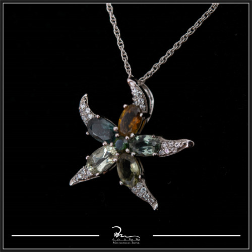 تعليقة فضة بشكل نجمة البحر بتصميم الألماس مع الأحج...