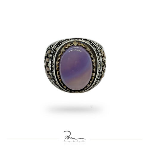 خاتم عقيق غريب فضة رجالي