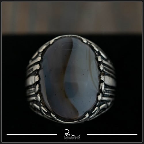 خاتم عقيق رجالي فضة خالص عيار 925و العقيق اليماني