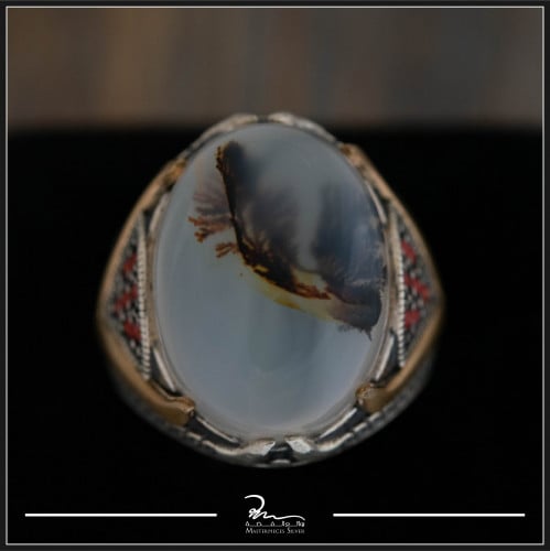 خاتم رجالي من الفضة والعقيق اليماني