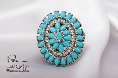 طقم فضة فخم بحجر الفيروز