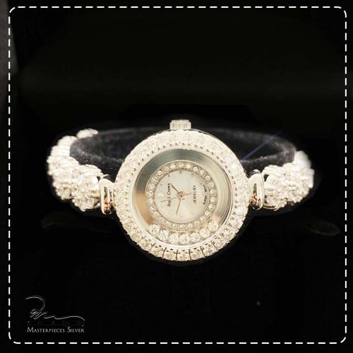 ساعات نسائية فضة فخمة مرصعة