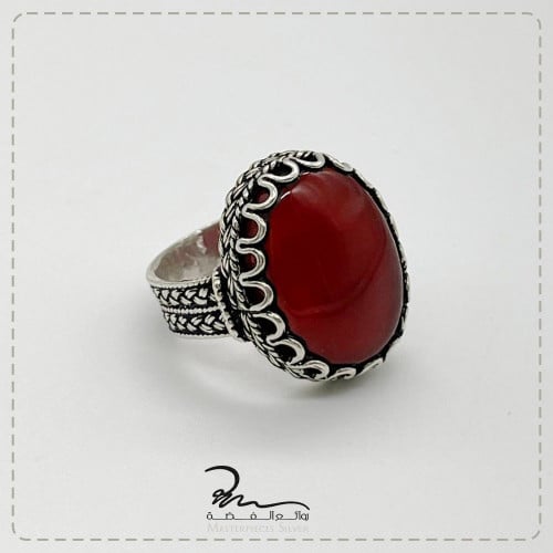 خاتم عقيق احمر اصلي نادر بالفضة الخالص للرجال