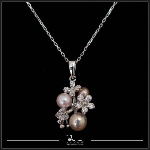 تعليقة فضة أنيقة وناعمة مع اللولو الزراعي والأحجار