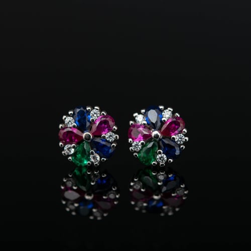 حلق فضة بناتي مميز بأحجار ملونة