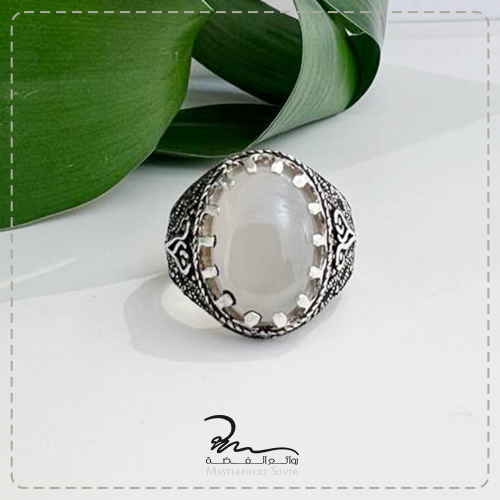 خاتم رجالي فضة وعقيق اصلي