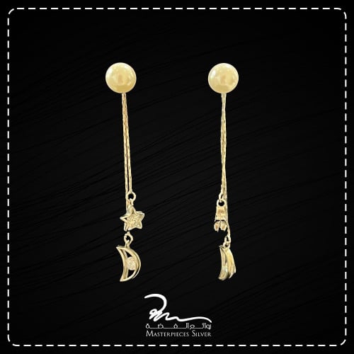 حلق فضة ذهب طويل ناعمل بناتي